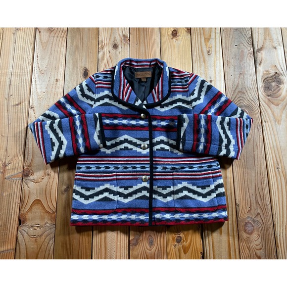Pendleton Jackets & Blazers - Pendleton Aztec Wool Jacket Womens Large Blue Southwestern Geometric Concho Coat